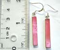 Sterling silver earring with long rectangular pink mother of pearl seashell inlaid and fish hook for convenience closure