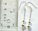 Fish hook sterling silver earring in beaded long strip pattern design, beads movable 