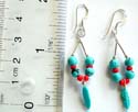 Rounded blue turquoise and red beads inlay loop shape pattern design sterling silver earring with fish hook for closure