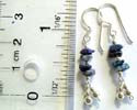 4 lapis stones and 3 mini rounded silver beads inlay sterling silver earring with double beaded short string hanging on bottom and fish hook for closure
