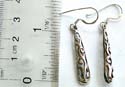 Sterling silver fish hook earring in carved-out floral pattern decor long water-drop shape design