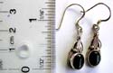 Sterling silver fish hook earring in floral pattern design with an oval shape black onyx stone inlaid