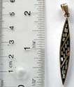 Enamel black color long olive shape sterling silver pendant with line pattern decor and multi mini seashell stone embedded