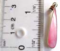 925. sterling silver pendant in long water drop shape pattern design with pink mother of pearl seashell inlaid