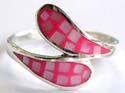 Double pink color wavy water-drop pattern design sterling silver ring with multi mini white mother of pearl seashell embedded in middle