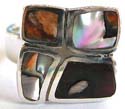 Sterling silver ring with 4 irregular shape color seashell forming square pattern decor at center