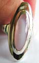 Narrow elliptical shape pink color mother of pearl seashell inlay 925. sterling silver ring