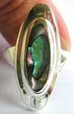 Narrow elliptical shape green abalone seashell inlay 925. sterling silver ring