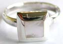 Sterling silver ring with a square shape mother of pearl seashell inlay at center