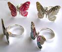 Multi mini mother of seashell embedded gloden line loop decor enamel color butterfly sterling silver ring, wings movable, assorted color randomly by our ware house staffs