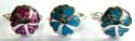 Sterling silver ring with heart shape blue turquoise stone / blue or purple heart shape pattern with multi mini seashell stone forming flower decor at center, assorted color randomly pick