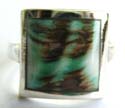 Green white and brown 3-tones square shape genuine picture stone central inaly 925. sterling silver ring