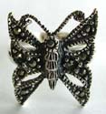 Carved-out butterfly pattern decor sterling silver ring with multi mini marcasite stones embedded
