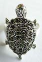 Carved-out turtle pattern decor sterling silver ring with multi mini marcasite stones embedded