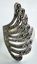 Carved-out fan shape pattern with multi marcasite stone embedded ring made of 925. sterling silver