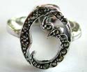 Sterling silver ring with multi marcasite stone embedded carved-out circle pattern decor at center