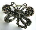 Carved-out dragonfly pattern decor sterling silver ring with multi mini marcasite stones embedded