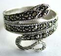 Sterling silver ring with multi marcastie stone embedded carved-out snake pattern decor in middle