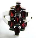 6 mini red garnet stone central inlay 925. sterling silver ring 