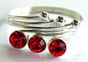 3 light red cz stone embedded sterling silver toe ring in triple ring bang design