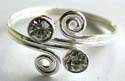 2 clear cz stone embedded double spiral pattern design sterling silver toering 