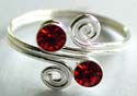 2 red cz stone embedded double spiral pattern design sterling silver toering 