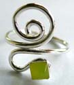 Sterling silver toering with curvy spiral pattern design holding a mini square shape yellow bead at center