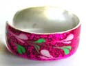 Enamal pink sand sterling silver toering with mini green and white floral pattern decor around