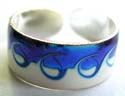 Wave pattern decor enamel blue and white sterling silver toering