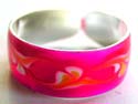 Sterling silver toering with enamel pink color and yellow flower decor around 