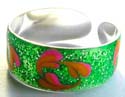 Green sand enamel sterling silver toering with mini pinky floral pattern decor around