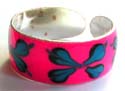 Enamel pink color aterling silver toe ring with blue butterfly pattern decor 