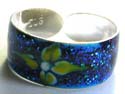 Blue sand enamel color sterling silver toering with yellow flower decor 