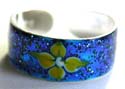 Blue sand enamel color sterling silver toering with yellow flower decor 