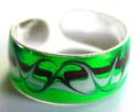 Green enamel sterling silver toering with brown and white tattoo pattern decor 