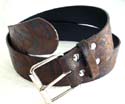 Dark brown imitation leather belt with press-in pattern decor along