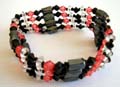 Fashion hematite bracelet with multi diamond shape light red color rhinestones and faceted cylinder shape magnetic hematite beads inlaid, one string forming