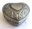 Heart love fashion jewelry box pewter tone with blue velvet liner to gently hold your precious jewelry 