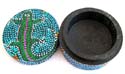 Blue Batik dotted circular wooden box with gecko decor on top