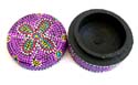Purple Batik dotted circular wooden box with flower decor on top