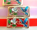 Fashion bracelet with carved-out butterfly flower motif rectangular pattern decor at center, assorted color randomly pick