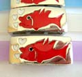 Fashion bracelet with enamel red and white fish heart motif rectangular pattern decor at center, assorted color randomly pick