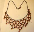 Fashion black chain necklace with multi brown diamond shape rhinestone forming pendant decor at center