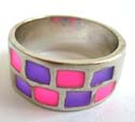 Fashion ring with multi enamel color rectangle pattern decor at center, assorted color and size randomly pick 