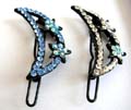 Fashion hair clip with double star decor multi mini cz stone embedded moon shape pattern design, assorted color randomly pick 