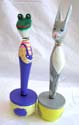 Assorted animal design wooden pen with holder, animal with movable head, randomly pick