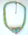 Rainbow strings fashion necklace with long and round shape multi color cat eyes beaded curved triangle pendant
