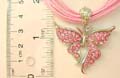 Multi strings fashion necklace design with ice pink cz flying butterfly pendant