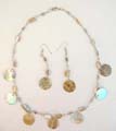 Fashion necklace and fish hook earring set design in round and flat sheshell 