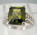 Olive rectangular cz ring, rhodium plated in brass bass, with multi mini clear cz on both sides 